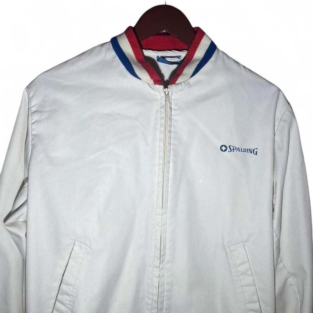 Spalding Vintage Bomber Jacket Size M White Red Blue Varsity Sportswear